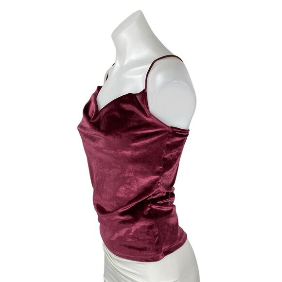 NA-KD Maroon Velvet Velour Sleeveless Cami Camisole Cowl Neck Crop Tank Top XS - Picture 2 of 5